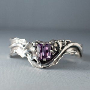 7ct Amethyst & Sterling Silver Cuff Bracelet, Vintage Patina